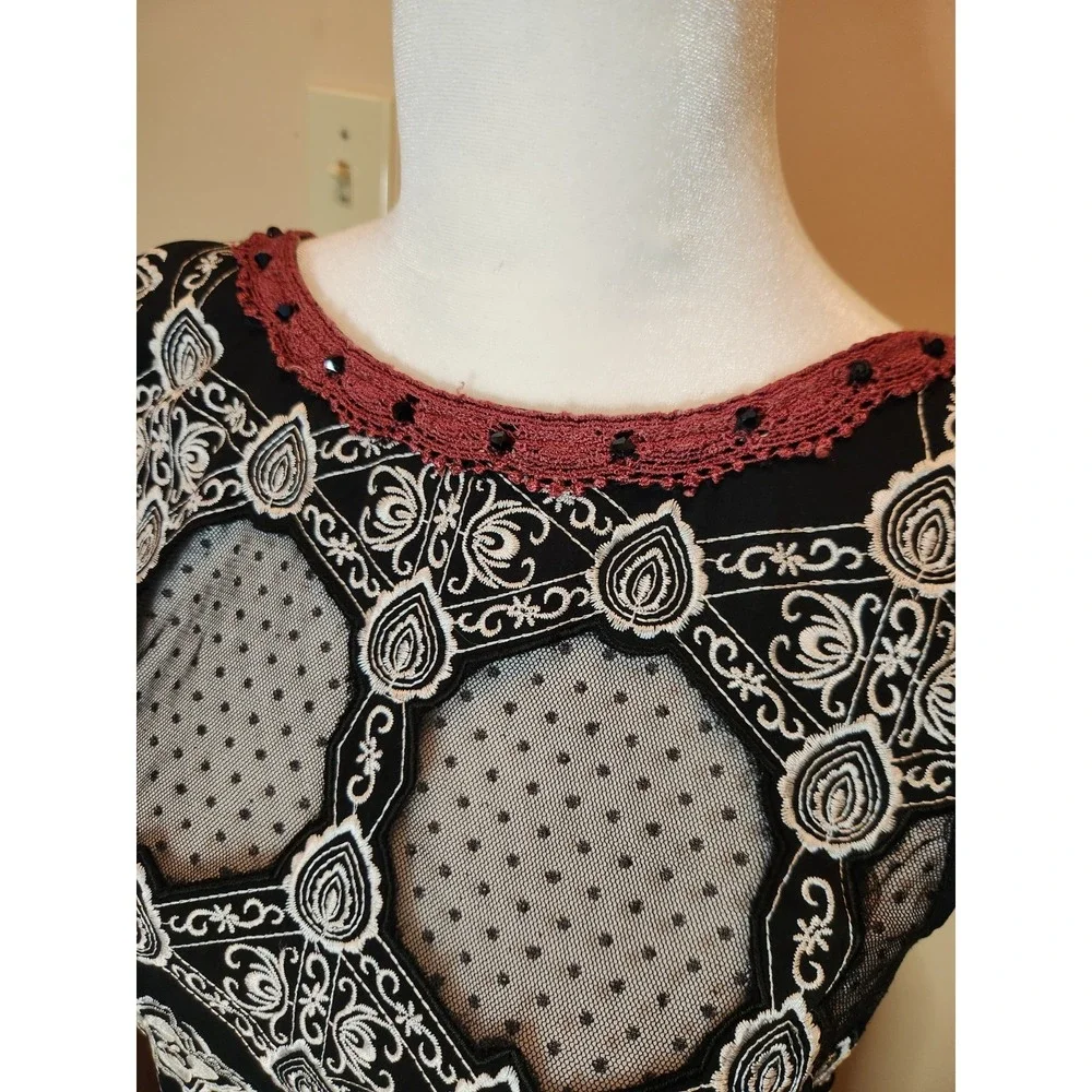 Free People Whimsigoth Fairy Beaded‎ Dress Witchy Goth Sleeveless S Embroidered